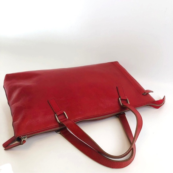 Club Monaco Red Leather Portfolio Tote - Picture 3 of 15